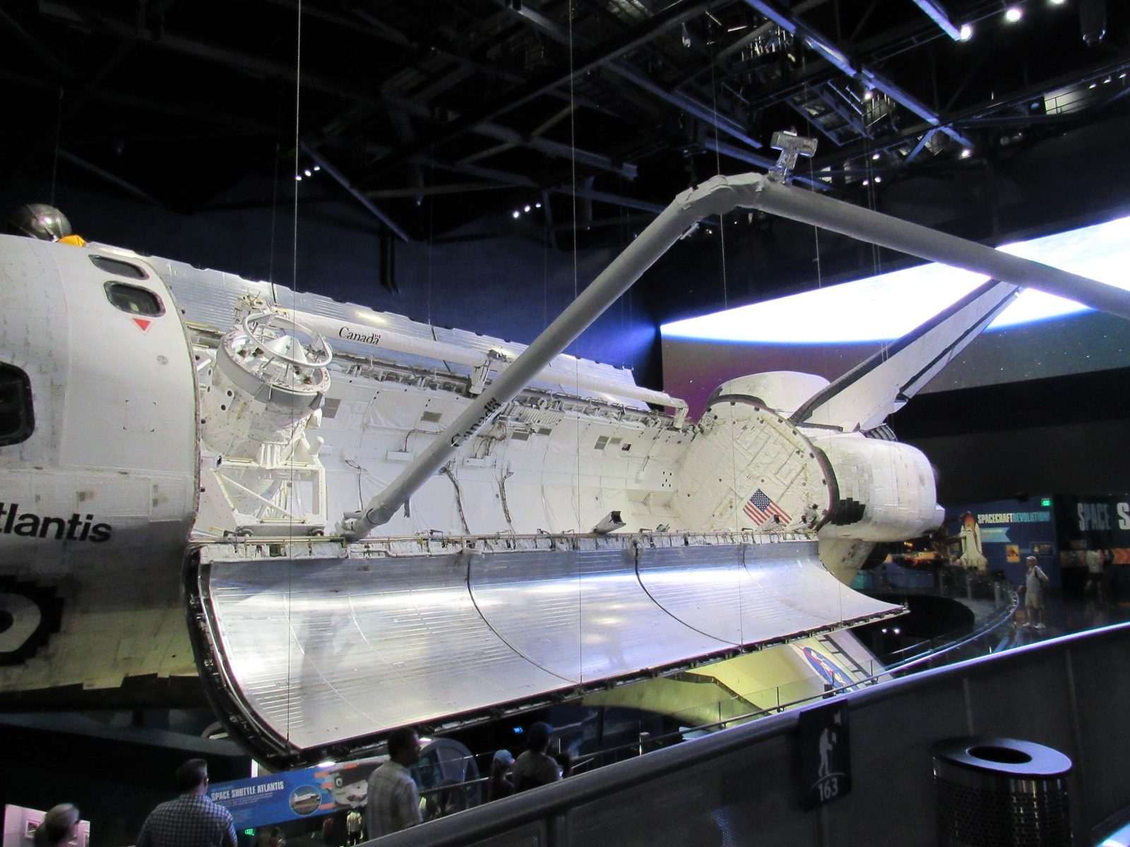 Space Shuttle Atlantis on display with payload bay open